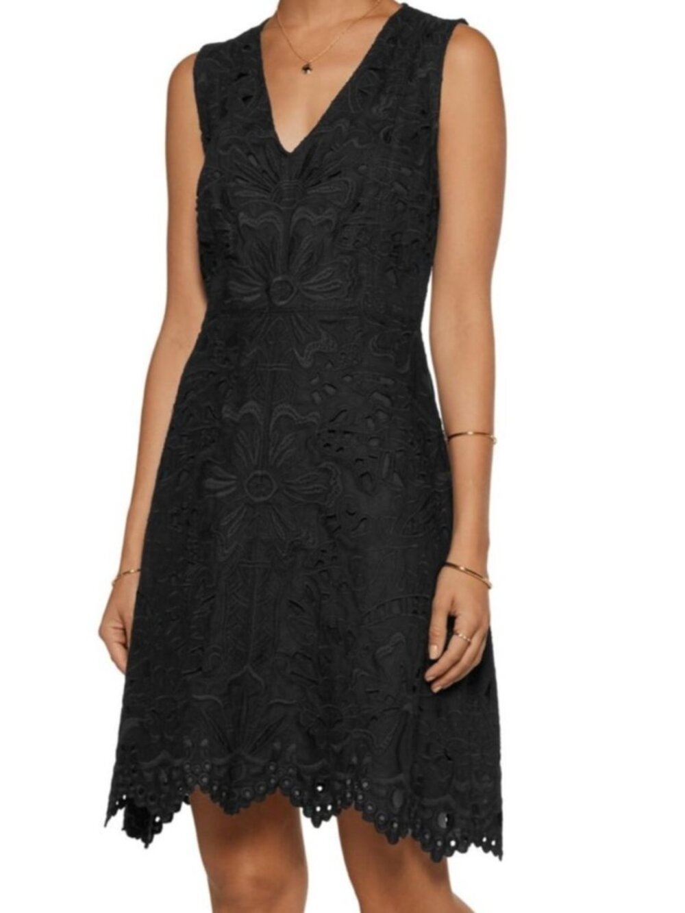 NWT Theory Jemion E Embroidered Eyelet Linen Midi Dress Black Size 4